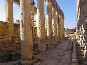 古代遺跡の柱と公衆トイレ